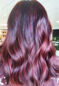 Deep, red wine hair colour at Bellissimo Hair Salon in Galway
